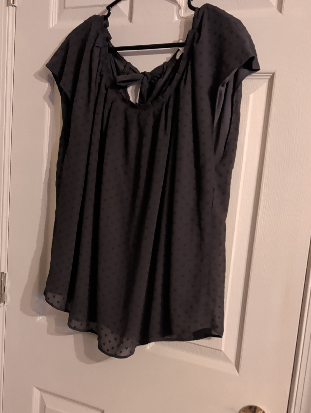 LC Lauren Conrad Charcoal Dot-Textured Scoop Neck Blouse